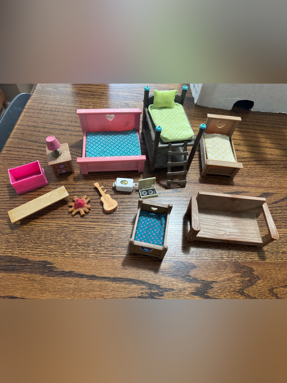 Pink and Green Woodzees Dollhouse Bedroom Furniture Set - Kids Toys